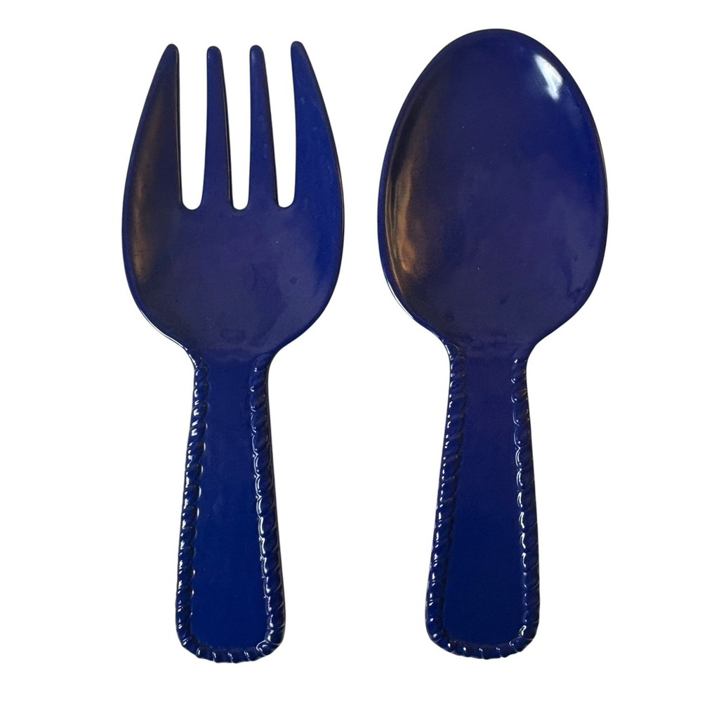 Tommy Bahama Melamine 2pc Serving Spoon & Fork Set Glossy Blue 11 in Farmhouse